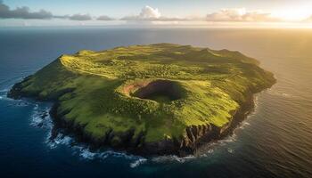 Majestic mountain, cliff, and coastline at dusk generated by AI photo