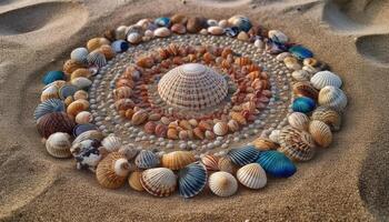 Seashell collection showcases beauty in nature variation generated by AI photo