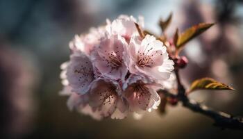 Fresco Cereza florecer, vibrante rosado belleza en naturaleza generado por ai foto