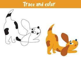 Trace and color cartoon vector dog. Educational coloring page. Handwriting practice for preschoolers.