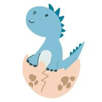 Cartoon Little Dragon. Baby cute Dinosaur hatched from an egg. Vector children illustration perfect for print, patterns and children room.