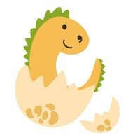 Little Dragon. Cartoon baby cute Dinosaur hatched from an egg. Vector children illustration perfect for print, patterns and children room.