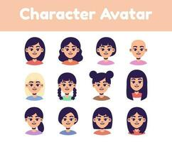 Girl Avatar With Various Hair Type vector