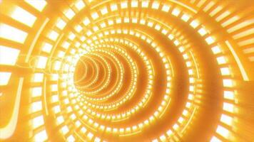 Abstract futuristic yellow hi-tech tunnel from energy circles and magic lines background video