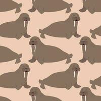Seamless pattern with cute walrus. vector