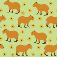 Capybara with flowers seamless pattern. vector