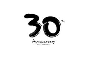 30 años aniversario celebracion logo negro Cepillo de pintura vector, 30 número logo diseño, 30 cumpleaños logo, contento aniversario, vector aniversario para celebracion, póster, invitación tarjeta