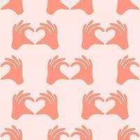 Hands making or formatting a heart symbol seamless pattern illustration. vector