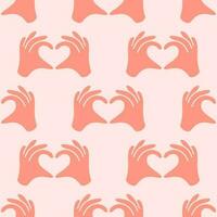 Hands making or formatting a heart symbol seamless pattern illustration. vector