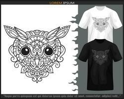 búho cabeza mandala letras aislado en negro y blanco camiseta. vector