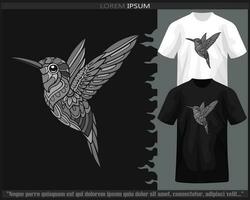 Monochrome humming bird mandala arts isolated on black and white t shirt. vector