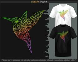 Gradient Colorful humming bird mandala arts isolated on black and white t shirt. vector