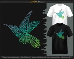 Gradient Colorful humming bird mandala arts isolated on black and white t shirt. vector