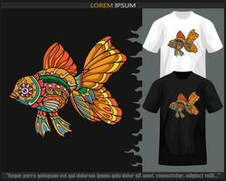 Colorful goldfish mandala arts isolated on black and white t shirt. vector