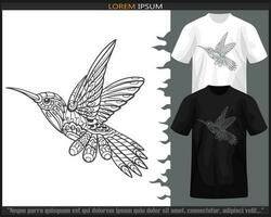 Humming bird mandala arts isolated on black and white t-shirt. vector