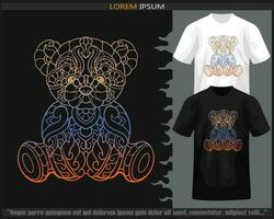 Gradient Colorful teddy bear mandala arts isolated on black and white t shirt. vector