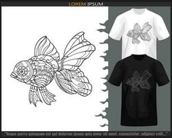 goldfish mandala arts isolated on black and white t-shirt. vector