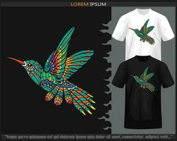 Colorful Humming bird mandala arts isolated on black and white t shirt. vector