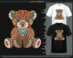 Colorful teddy bear mandala arts isolated on black and white t shirt. vector