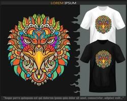 Colorful eagle head mandala arts isolated on black and white t shirt. vector