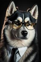 Husky dog dressed in a formal business suit anthropomorphic businessman photo