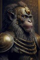 Knight Monkey Portrait with Armor and Sword photo