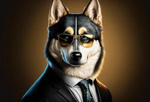 Husky dog dressed in a formal business suit anthropomorphic businessman photo