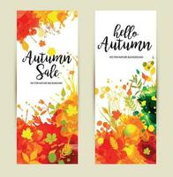 Calligraphic Text Sale on multicolor blots background. Hand drawn grunge blots elements. Autumns Banners Set. vector