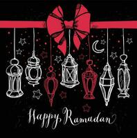 Ramadan Kareem illustration with lantern in hand drawn style. vector