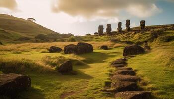 antiguo megalito soportes alto en rural paisaje generado por ai foto