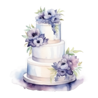 Watercolor wedding cake with flowers. Illustration png