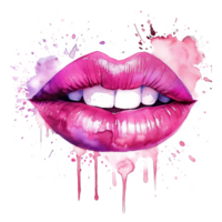 Rosa Aquarell Lippen. Illustration ai generativ png