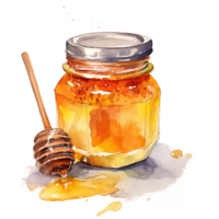 vattenfärg honung burk med sked. illustration ai generativ png
