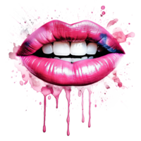 Pink watercolor lips. Illustration png