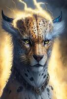 pintura de retrato resumen relámpago leopardo guerrero ai generado foto