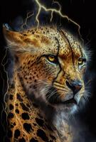 pintura de retrato resumen relámpago leopardo guerrero ai generado foto