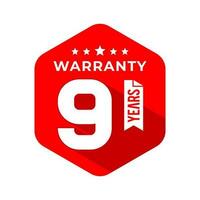 9 Years Warranty Seal With Hexagon Concept and Long Shadow Effect. Icon. Stamp. Sticker. Logo. Vector Illustration