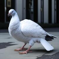 white dove on the road, White beautiful pigeon standing on a road. photo