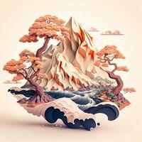 Awe Inspiring Paper Cut Ocean Waves and Clouds in a Coastal Landscape photo
