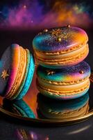 a delicious dish of venus themed macarons with iridescent flaring divine energy photo