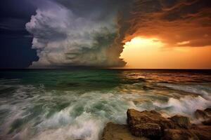 un tormenta terminado el Oceano ai generativo foto