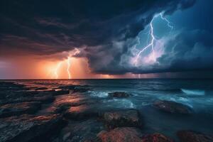 un tormenta terminado el Oceano ai generativo foto