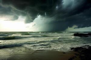 un tormenta terminado el Oceano ai generativo foto