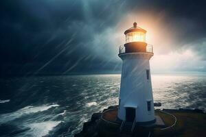 faro durante un tormenta ai generativo foto