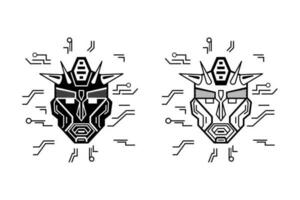 collection of black and white robot head illustrations with horns. line art and silhouette style. suitable for mascot, gaming logo, t-shirt design and sticker vector