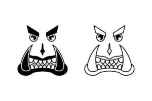 black and white monster face with fangs. line art and silhouette style. used for print, halloween, sticker, logo and t-shirt design vector