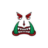 illustration of monster face with green fangs. used for halloween design, sticker, logo and t-shirt vector