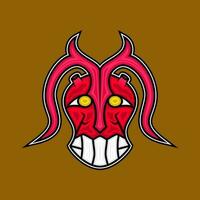 abstract illustration of red devil head with horns and teeth. suitable for mascot designs, stickers and t-shirts vector