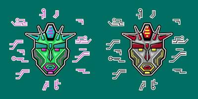 vector illustration of a robot head with horns and colorful. suitable for gaming logos, stickers and t-shirt designs