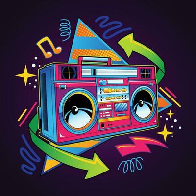 Radio with retro style graphic